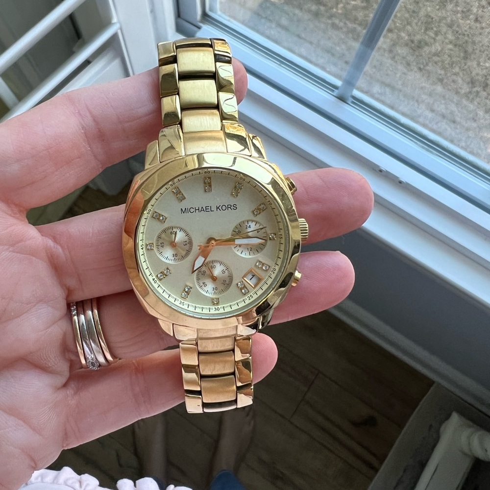 Michael Kors all gold chained watch and box